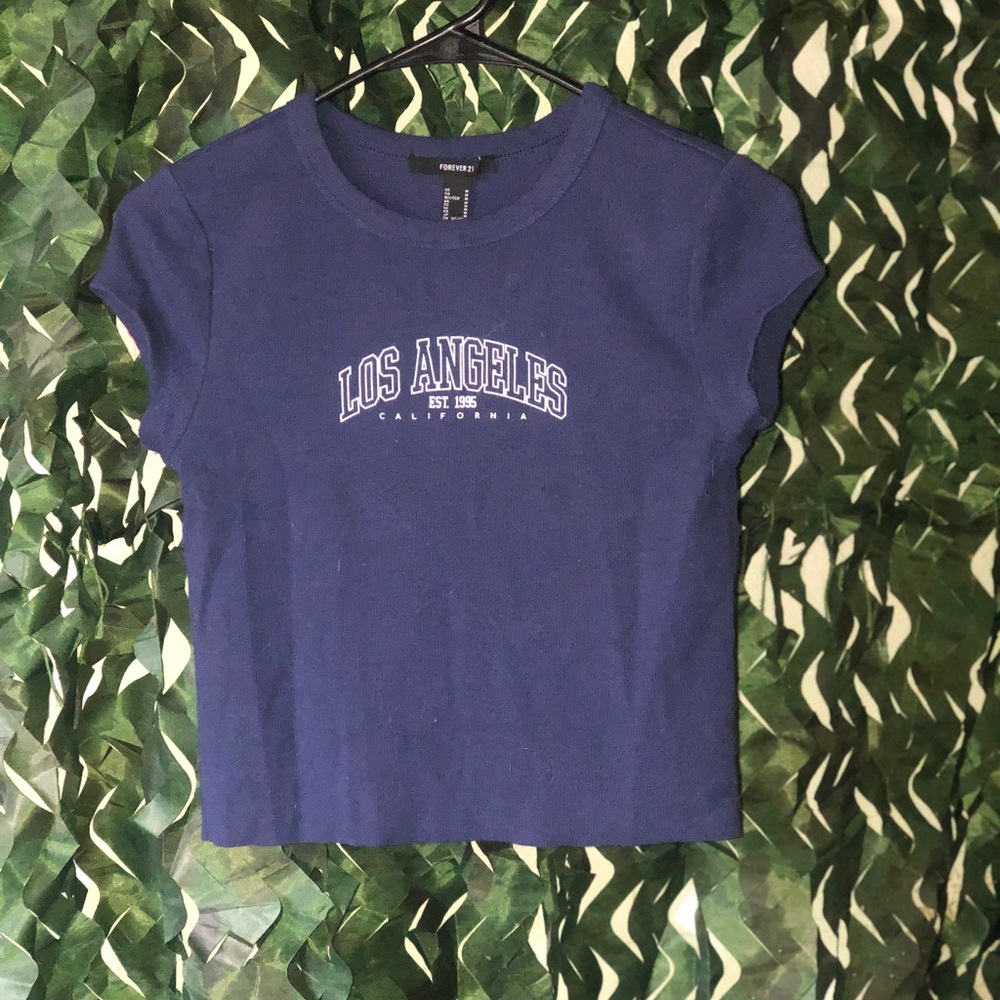 Forever 21 Blue Short Sleeve Crop Top